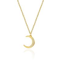 Stainless Steel Jewelry Necklace, 304 Stainless Steel, Moon, Vacuum Ion Plating, fashion jewelry & for woman & with rhinestone, golden, Length:41 cm, Sold By PC