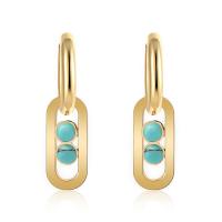 Stainless Steel Drop Earring, 304 Stainless Steel, with Gemstone, Vacuum Ion Plating, fashion jewelry & for woman, more colors for choice, 26x7mm, Sold By Pair