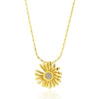 Stainless Steel Jewelry Necklace 304 Stainless Steel Flower Vacuum Ion Plating fashion jewelry & for woman & with rhinestone golden 24mm Length 42 cm Sold By PC