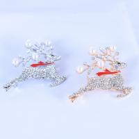 Rhinestone Brooch, Tibetan Style, with Plastic Pearl, Deer, plated, Unisex & enamel & with rhinestone, more colors for choice, nickel, lead & cadmium free, 40x45mm, Sold By PC