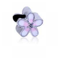 Zinc Alloy European Beads Flower silver color plated DIY & enamel pink nickel lead & cadmium free Approx Sold By Bag