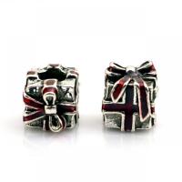 Zinc Alloy European Beads gift shape silver color plated DIY & enamel red nickel lead & cadmium free Approx Sold By Bag