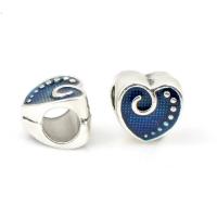 Zinc Alloy European perler, Heart, sølvfarvet forgyldt, du kan DIY & emalje, flere farver til valg, nikkel, bly & cadmium fri, 11x11mm, Ca. 100pc'er/Bag, Solgt af Bag