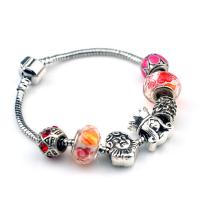 European Bracelet, Tibetan Style, with Lampwork & Iron, silver color plated, different length for choice & Unisex & with rhinestone, mixed colors, nickel, lead & cadmium free, Sold By PC