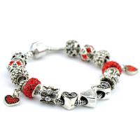European Bracelet Zinc Alloy silver color plated & for woman & with rhinestone red nickel lead & cadmium free Sold By PC