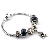 European Bracelet Zinc Alloy with Resin & Iron silver color plated & Unisex & with rhinestone black nickel lead & cadmium free Sold By PC