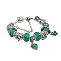 European Bracelet Zinc Alloy with Crystal & Brass silver color plated & Unisex & enamel green nickel lead & cadmium free Sold By PC