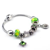 European Bracelet Zinc Alloy with Lampwork & Iron silver color plated & Unisex & with rhinestone green nickel lead & cadmium free Sold By PC