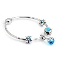 European Bracelet, Tibetan Style, with Crystal, silver color plated, different inner diameter for choice & Unisex & faceted & with rhinestone, sea blue, nickel, lead & cadmium free, Sold By PC