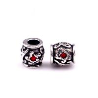 Tibetan Style European Beads, barrel, silver color plated, DIY & with rhinestone, more colors for choice, nickel, lead & cadmium free, 7.50x8mm, Approx 100PCs/Bag, Sold By Bag