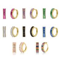 Brass Huggie Hoop Earring Donut plated micro pave cubic zirconia & for woman nickel lead & cadmium free 13mm Sold By PC