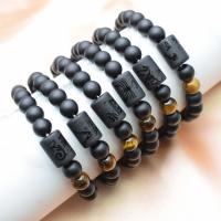 Gemstone Bracelets Abrazine Stone with Tiger Eye 12 Signs of the Zodiac Unisex black nickel lead & cadmium free 8mm Length 7.1 Inch Sold By PC