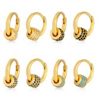 Brass Huggie Hoop Earring Round plated micro pave cubic zirconia & for woman nickel lead & cadmium free 10mm Sold By Pair