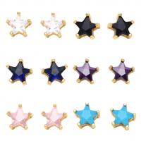 Cubic Zircon (CZ) Stud Earring, Brass, Star, gold color plated, micro pave cubic zirconia & for woman, more colors for choice, nickel, lead & cadmium free, 9mm, Sold By Pair