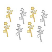 Cubic Zirconia Micro Pave Brass Earring, Star, plated, micro pave cubic zirconia & for woman, more colors for choice, nickel, lead & cadmium free, 4x8.50mm, Sold By Pair