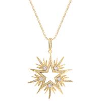 Cubic Zircon Micro Pave Brass Necklace, Star, real gold plated, micro pave cubic zirconia & for woman, golden, nickel, lead & cadmium free, 40x40mm, Sold By PC