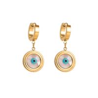 Evil Eye Earrings Titanium Steel with Shell gold color plated & for woman golden nickel lead & cadmium free Sold By Pair