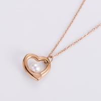 Stainless Steel Jewelry Necklace 304 Stainless Steel with Plastic Pearl with 1.97inch extender chain Heart rose gold color plated fashion jewelry & for woman rose gold color Sold Per Approx 16.54 Inch Strand