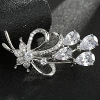Cubic Zirconia Brooch Brass fashion jewelry & micro pave cubic zirconia & for woman nickel lead & cadmium free Sold By PC