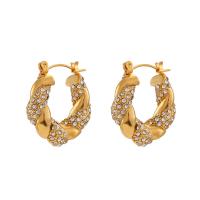 Stainless Steel Lever Back Earring 304 Stainless Steel 18K gold plated fashion jewelry & micro pave cubic zirconia & for woman golden Sold By Pair