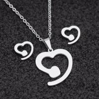 Fashion Stainless Steel Jewelry Sets, Stud Earring & necklace, 304 Stainless Steel, Heart, polished, 2 pieces & fashion jewelry & for woman, original color, 20mm,10mm, Length:Approx 17.72 Inch, Sold By Set