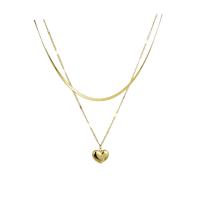 Multi Layer Necklace, Titanium Steel, with 5cm extender chain, Heart, Vacuum Ion Plating, Double Layer & fashion jewelry & for woman, more colors for choice, 15x12mm, Length:39 cm, Sold By PC