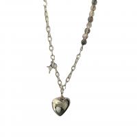 Collier d'acier titane, coeur, bijoux de mode & pour femme, argent, 27.20x28.40mm, Longueur:42.3 cm, Vendu par PC
