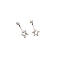 Zinklegierung Ohrringe, mit Kunststoff Perlen, Stern, plattiert, Modeschmuck & für Frau & mit Strass, keine, frei von Nickel, Blei & Kadmium, 13.70x32.90mm, verkauft von Paar