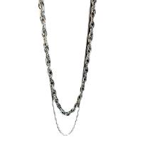 Colar de Multi camada da forma, Partículas de aço, polido, Camada Dupla & joias de moda & para mulher, prateado, comprimento 40 cm, 46 cm, vendido por PC