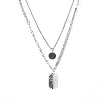 Mode-Multi-Layer-Halskette, Titanstahl, mit Verlängerungskettchen von 5cm, poliert, Doppelschicht & Modeschmuck & für Frau, Silberfarbe, 15mm,30mm, Länge 40 cm, 48 cm, verkauft von PC