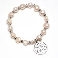 Freshwater Cultured Pearl Bracelet Titanium Steel with Freshwater Pearl polished elastic & for woman white 56mm Sold By PC