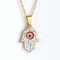 Evil Eye Jewelry Necklace, Titanium Steel, Hand, gold color plated, different styles for choice & micro pave cubic zirconia & for woman, gold, 25x17mm, Length:Approx 20 Inch, Sold By PC