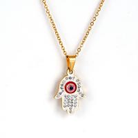 Evil Eye Jewelry Necklace Titanium Steel Hand gold color plated & micro pave cubic zirconia & for woman Length Approx 20 Inch Sold By PC