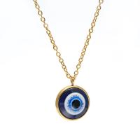 Evil Eye šperky náhrdelník, Titanium ocel, s Pryskyřice, barva pozlacený, pro ženy, modrý, 13mm, Délka Cca 20 inch, Prodáno By PC