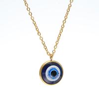 Evil Eye Jewelry Necklace, Titanium Steel, with Resin, gold color plated, for woman, blue, 13mm, Length:Approx 20 Inch, Sold By PC