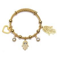 Evil Eye Jewelry Bracelet, Titanium Steel, gold color plated, micro pave cubic zirconia & for woman, gold, 57mm, Sold By Bag