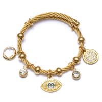 Evil Eye Jewelry Bracelet Titanium Steel gold color plated micro pave cubic zirconia & for woman gold 57mm Sold By PC