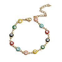 Bracelet Evil Eye bijoux, Acier titane, Placage de couleur d'or, pour femme & émail, plus de couleurs à choisir, Longueur 21 cm, Vendu par PC