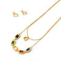 Fashion Stainless Steel Jewelry Sets, earring & necklace, Titanium Steel, gold color plated, micro pave cubic zirconia & for woman, gold, Length:Approx 20 Inch, Sold By PC