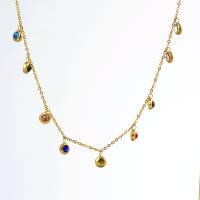 Titanium Steel Necklace gold color plated micro pave cubic zirconia & for woman gold Length Approx 20 Inch Sold By PC