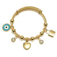 Evil Eye Jewelry Bracelet, Titanium Steel, gold color plated, micro pave cubic zirconia & for woman, gold, 57mm, Sold By PC