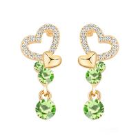 Rhinestone Earring Zinc Alloy Heart Plating champagne gold for woman & with glass rhinestone Sold By Pair