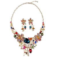 Rhinestone Jewelry Sets, Tibetan Style, plated, for woman & with rhinestone, multi-colored, 20x60mm, Length:Approx 19.68 Inch, Sold By Set