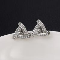 Cubic Zirconia Micro Pave Brass Earring Triangle platinum color plated micro pave cubic zirconia & for woman 13mm Sold By Pair