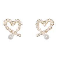 Cubic Zirconia Micro Pave Brass Earring with Plastic Pearl Heart gold color plated micro pave cubic zirconia & for woman & hollow 17mm Sold By Pair