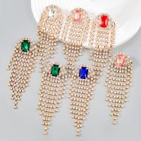 Fashion Fringe Earrings, Tibetan Style, plated, fashion jewelry & for woman & with glass rhinestone & with rhinestone, more colors for choice, 112x37mm, Sold By Pair