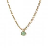 Collier d'acier titane, avec aventurine vert & laiton, bijoux de mode & pour femme, deux couleurs différentes, 12x10mm, Longueur:50 cm, Vendu par PC