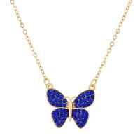 Zinc Alloy Jewelry Necklace with 5cm extender chain Butterfly gold color plated fashion jewelry & for woman & with rhinestone two different colored Length 47 cm Sold By PC
