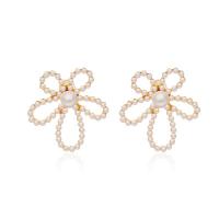 Rhinestone Earring Zinc Alloy with ABS Plastic Pearl 925 sterling silver post pin Flower plated fashion jewelry & for woman & with rhinestone 28mm Sold By Pair