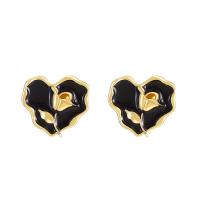 Tibetan Style Stud Earring, gold color plated, fashion jewelry & for woman & enamel, two different colored, 21x23mm, Sold By Pair